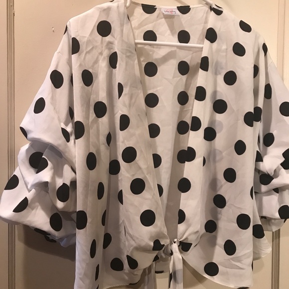 **sale**Impulsive wht/blk polka dot wrap tie top medium - Picture 6 of 7